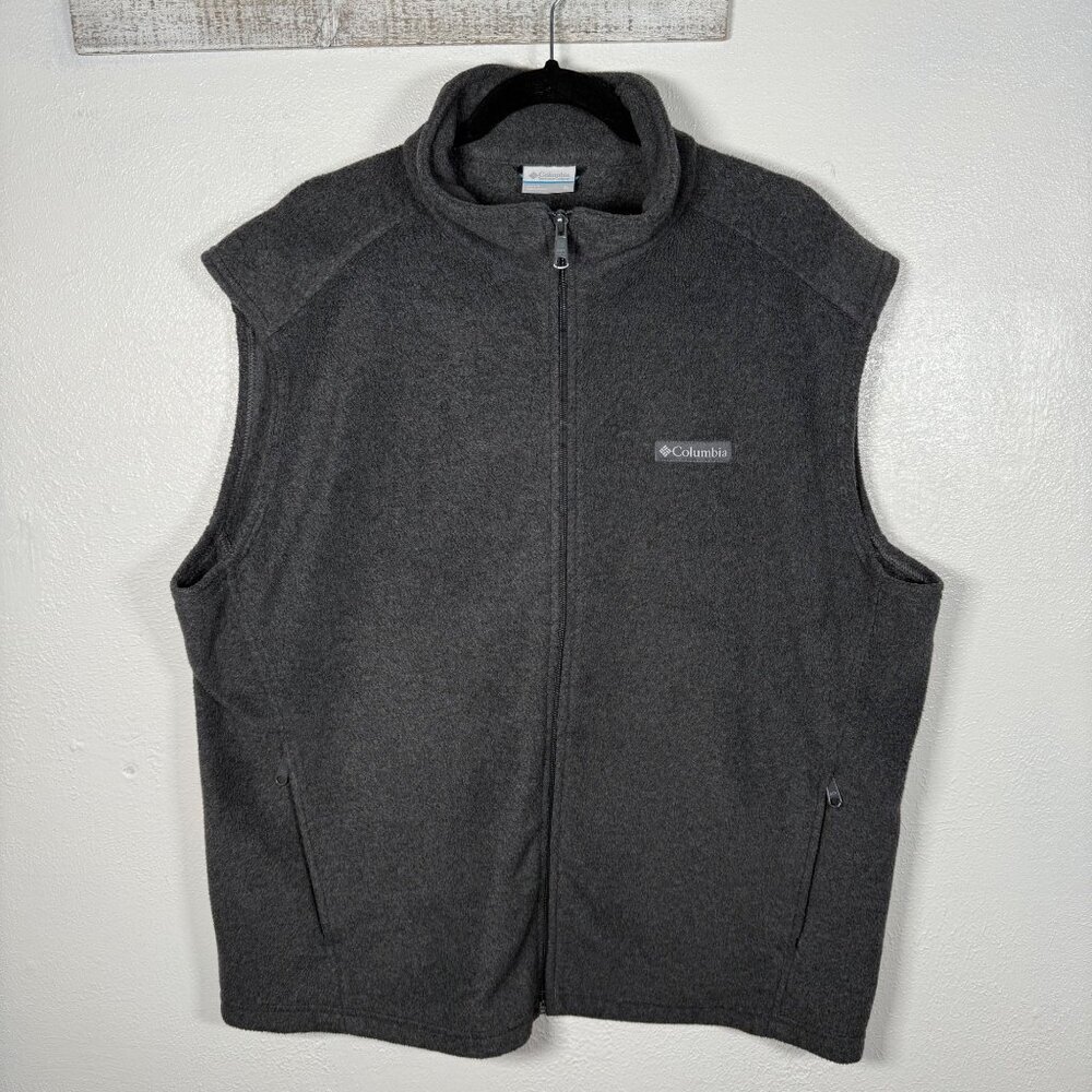 Columbia Fleece Vest Mens X-Large Gray Full Zip Sleeveless Layer Outdoor Pockets